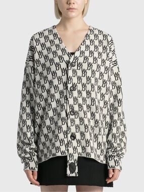 WE11DONE Logo Oversized Off-White Button Down Wool Cardigan Sweater Size Small